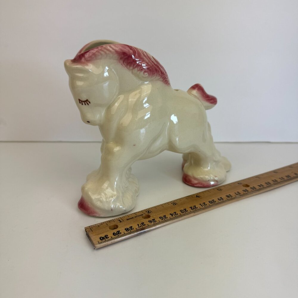 Vtg MCM Ceramic Pottery Horse Stallion Pink‎ Cream Colored Planter Nursery Decor